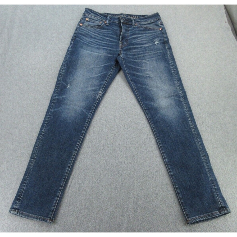 American Eagle Mens Jeans Athletic Skinny Blue Distressed 29x32